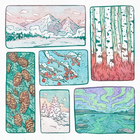 Johanna Forster on Instagram: “Finished this one :) which little winter painting is your favorite? ❄️ #art #illustration #cuteillustrations #cuteart #natureart #procreate…” Johanna Forster, Art Assignments, Science Illustration, Graphic Novel Art, Art Winter, Winter Painting, Bullet Journal Art, Animal Posters, Nature Illustration