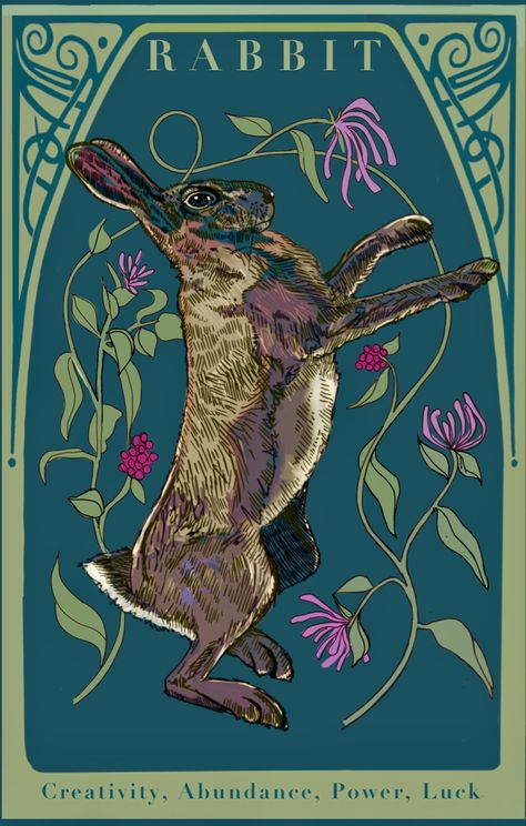 Spirit Animal Rabbit, Celtic Rabbit, Rabbit Spirit Animal, Art Sinistre, Hare Illustration, Charlevoix Michigan, Art Nouveau Tattoo, Journal Prints, Lapin Art