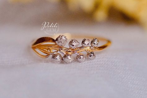 Lily Of The Valley Ring, Lily Of The Valley Flowers, Flower Engagement Ring, Solid Gold Ring, Etsy Gold Ring, Solid Gold Rings, Delicate Jewelry, Wedding Plans, Multi Stone Ring