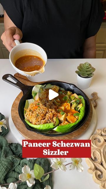 Jalpa Gada on Instagram: "PANEER SCHEZWAN SIZZLER   COMPONENTS  1. Schezwan Rice  2. Paneer Schezwan Stir Fry 3. Spicy Chilli Sauce   INGREDIENTS  For the rice  * Rice 1 cup * Oil 2 tbsp  * Carrots 1/4 cup * Beans 2 Tbsp * Cabbage 2 Tbsp * Spring onion white 1/4 cup * Garlic 2 tbsp * Schezwan sauce 2 tbsp  * Ginger 2 tsp * Soy sauce 1 tbsp * Vinegar 1 tsp  * Salt to taste  * Pepper 2 Tsp   For the Paneer Stir Fry  * Oil 1 tbsp * Schezwan sauce 2 tbsp * Salt to taste * Paneer 3/4 cup * Blanched Broccoli 1/2 Cup  * Bell peppers 1/2 cup * Onions 1/2 cup * Vinegar 1/2 tsp  * Soy 2 tsp   For the Sauce  * Oil 1 tbsp  * Garlic 1 tbsp * Celery coriander stem purée 1/4 cup (blend Celery 2 tbsp and 1 tbsp coriander stem with 2 tbsp water to make a purée)  * Soy 2 tsp * Vinegar 1/2 tsp * Schezwan sau Paneer Stir Fry, Schezwan Rice, Blanched Broccoli, Spicy Chilli, Schezwan Sauce, Chilli Paneer, Paneer Recipes, Chilli Sauce, Kebabs