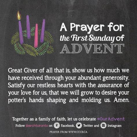 Prayer for the First Sunday of Advent  #ouradvent Advent Prayers Catholic, Advent Wreath Prayers, Second Sunday Of Advent, Advent Catholic, Advent Prayers, First Sunday Of Advent, Sunday Blessings, Christmas Prayer, Advent Activities