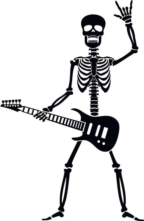 Simple Skeleton Drawing, Guitar Stencil, Skeleton With Guitar, Guitar Drawing, Skeleton Drawings, Skull Decal, Halloween Vinyl, Sugar Skull Design, Nature Art Drawings