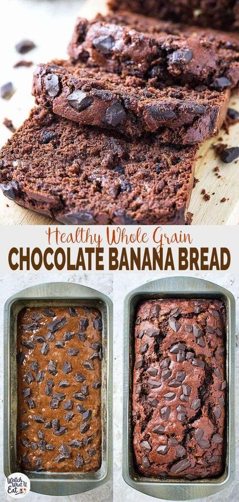 This rich yet healthy chocolate banana bread is a delicious combination of banana and chocolate. Moreover, it is free of refined sugar. | #wacthwhatueat #bananabread #chocolate #bread #healthyrecipes Healthy Chocolate Banana Bread, Healthy Chocolate Banana, Chocolate Banana Bread Recipe, Banana And Chocolate, Vegan Bread Recipe, Healthy Meats, Fruit Bread, Chocolate Bread, Weekday Meals