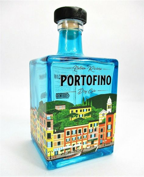 Empty Bottle Portofino Dry Gin Blue Italian Rivera Made in Italy - Empty Bottle | eBay Italian Rivera, Empty Liquor Bottles, Blue Gin, Tea Blends Recipes, Liquor Bottle Labels, Italian Liqueur, Bottle Design Packaging, Tequila Bottles, Gin Bottles