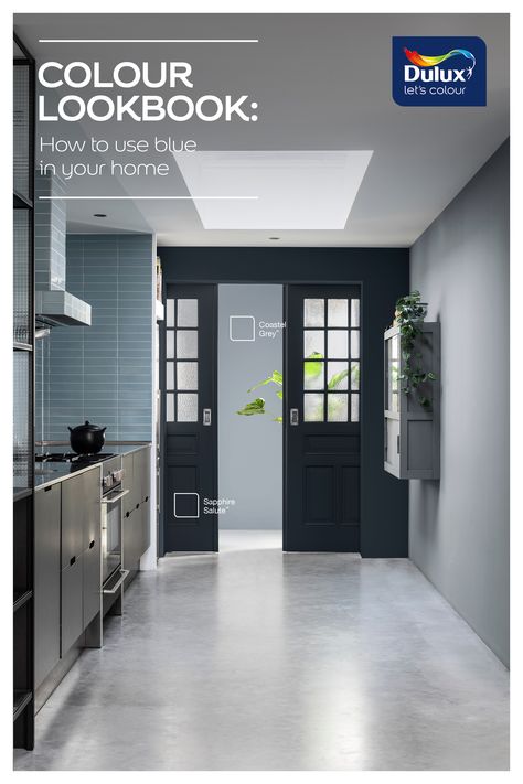 Update your kitchen with blue paint. Dulux Paint Colours Blue, Dulux Grey, Dulux Paint Colours, Grey Sapphire, Light Blue Walls, Dulux Paint, Cook Up A Storm, Blue Kitchen, Paint Colours