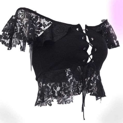 Cool Shirts For Women, Black Lace Crop Top, Goth Shirt, Gothic Shirts, High Fashion Outfits, Grunge Goth, Gothic Outfits, Alternative Outfits, Goth Outfits