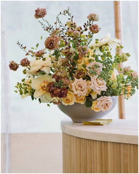 Muted Floral Arrangements, Fall Floral Installation, Rust Color Floral Arrangement, Dutch Masters Floral Arrangement, Woodland Floral Installation, Dunton Hot Springs, Low Centerpieces, Romantic Bouquet, Rustic Fall Wedding