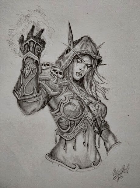 Dark Elf Tattoo, Skyrim Sketch, Sylvanas Tattoo, Sylvanas Windrunner Tattoo, Elf Sketches Pencil, Diablo Video Game, Video Game Drawings, Blizzard Warcraft, Sylvanas Windrunner