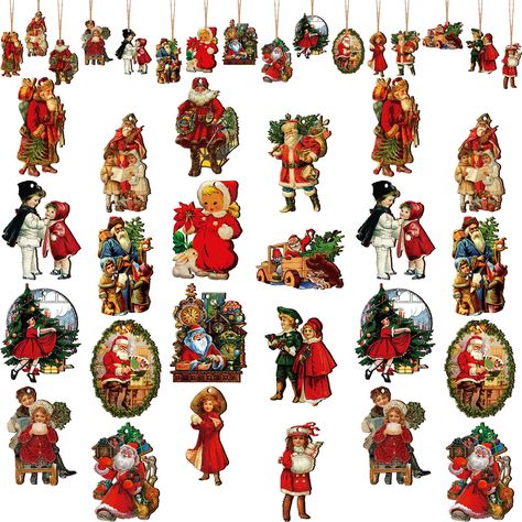 Retro Christmas Decorations, Victorian Christmas Ornaments, Wooden Decorations, Decor For Christmas, Christmas Fireplace Decor, Ornaments Vintage, Vintage Santa Claus, Christmas Party Supplies, Kids Ornaments