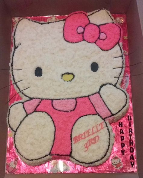 Full Body Hello Kitty themed Birthday Cake: 1/2 Yellow and 1/2 Chocolate Cake w/ Vanilla buttercream Buttercream Animals, Hello Kitty Theme Cake, Hello Kitty Birthday Cake, Kitty Theme, 7 Cake, Hello Kitty Birthday Party, Hello Kitty Themes, Best Sweets, Hello Kitty Cake