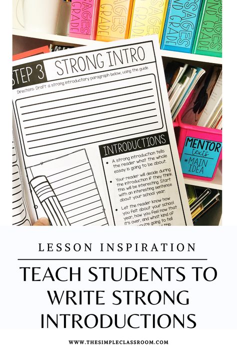 Writing lesson plan for elementary school teachers. Teach your students to strengthen their writing and write an introduction that stands out! Introduction Writing, 6th Grade Writing, Free Graphic Organizers, Simple Classroom, Writing Mini Lessons, Introductory Paragraph, Writing Lesson Plans, 3rd Grade Writing, Writing Introductions