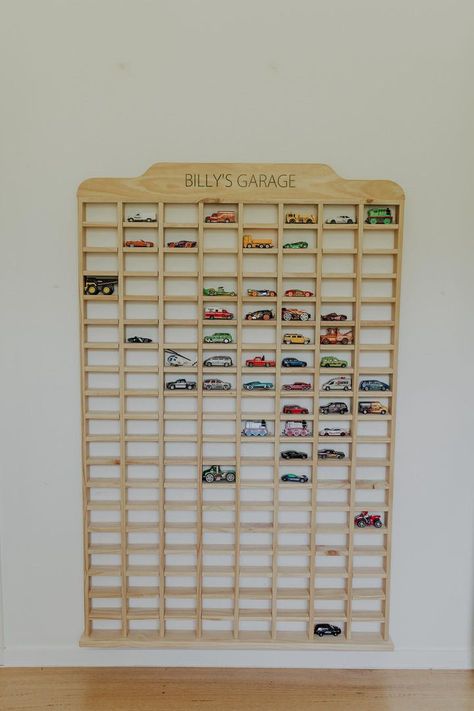 Keep that car collection tidy & organised. Our Matchbox storage is the perfect addition to your little ones bedroom, or toy room, and makes clean up time not so boring. For that extra special touch, add personalisation (enter above, if not selected there will be no wording on it). Hang it on the wall, or have it free standing (in this case we recommend it is fixed to the floor or the wall to ensure safety). We can make it any size, or shape. Click here for a custom quote. Handmade individually w