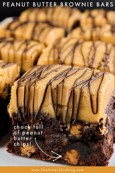 Peanut Butter Brownie Bars - two classic dessert tastes that taste great together. These yummy brownies are delicious and easy to make. Rich chocolate and sweet peanut butter combine to make a delicious treat for Fall, Thanksgiving, Christmas or just a random Monday. Make your family at batch today. Peanut Butter Buttercream Frosting, Yummy Brownies, Peanut Butter Buttercream, Peanut Butter Brownie, Chocolate Peanut Butter Brownies, Brownie Bars, Double Chocolate Brownies, Chocolate Chip Brownies, Butter Brownies