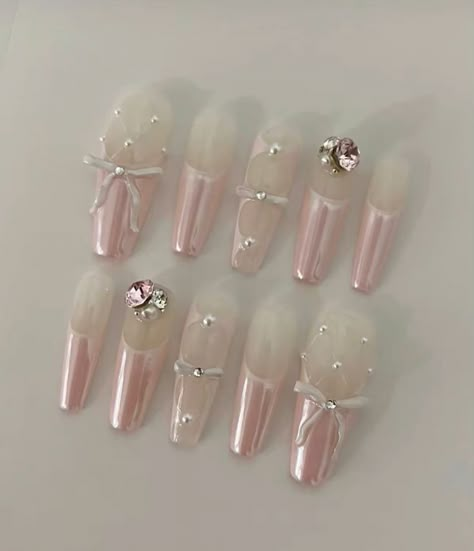 Ballet Nails, Asian Nails, Blush Nails, Pretty Gel Nails, Gel Press, Soft Nails, Ballerina Nails, Kawaii Nails, Press Ons