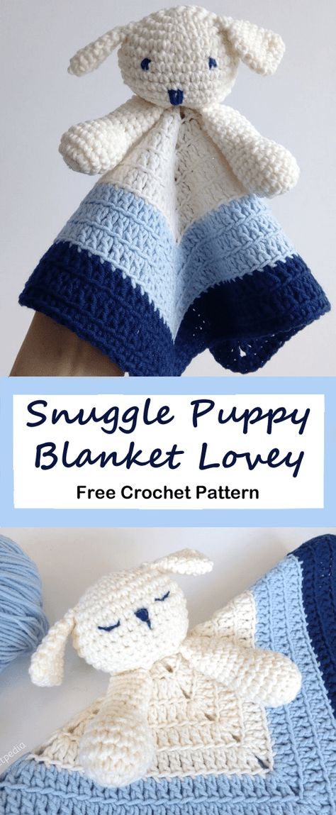 Crochet Lovey Free Pattern, Crochet Security Blanket, Puppy Baby, Crocheted Baby Blanket, Lovey Pattern, Crochet Lovey, Baby Crochet Patterns Free, Diy Bebe, Snuggle Blanket