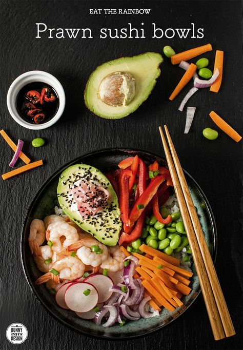 Prawn Poke Bowl, Prawn Sushi, Sushi Bowls, Poke Bowls, Sushi Bowl, Pickled Ginger, Bowl Food, Eat The Rainbow, Poke Bowl