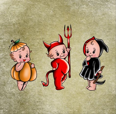 Vampire Kewpie, Kewpie Halloween, Halloween Kewpie, Dory Tattoo, Minion Tattoo, Kewpie Tattoo, Tinker Bell Tattoo, Kewpie Art, Cartoon Tattoo Ideas