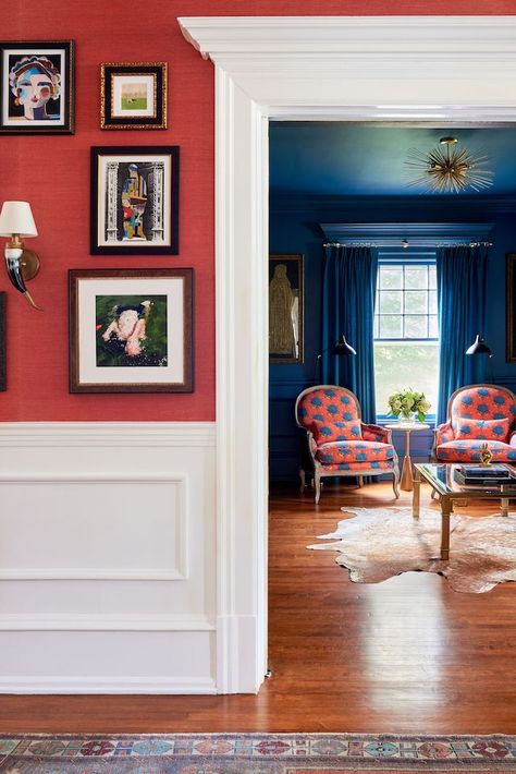 Red Grasscloth Wallpaper, Emily Clark, Historical House, Entrance Halls, Bainbridge Island, French Kitchen, Island House, Gallery Wall Frames, Country French