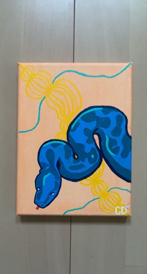 Snake Painting Acrylics Easy, Snake Painting Easy, Snake Canvas Painting, Snake Painting Acrylics, Jenga Painting, Reptile Painting, Summer Paintings, Snake Painting, Kids Canvas Painting