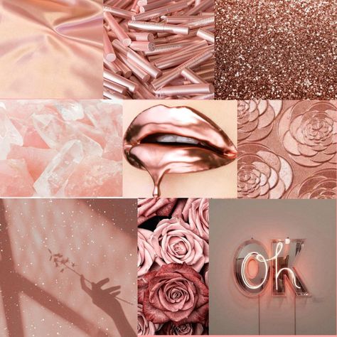 Rose gold Rose Gold Mood Board, Rose Gold Aesthetic Wallpaper, Gold Aesthetic Wallpaper, Rose Gold Lipstick, Gold Inspo, Mood Board Fashion Inspiration, Rose Gold Palette, Rose Gold Boho, Rose Gold Aesthetic