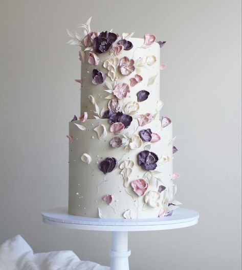 Two Tier Wedding Cake, Lemon Mascarpone, Purple Wedding Cake, Purple Cakes Birthday, Petal Cake, Purple Wedding Cakes, Dream Wedding Cake, Buttercream Wedding Cake, Pink Wedding Cake