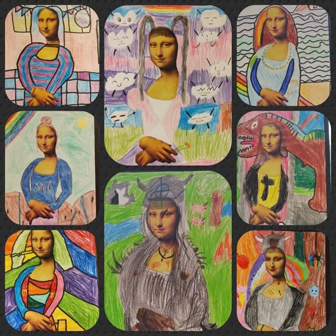 Mona Lisa Art Projects For Kids, Modern Mona Lisa, Elementary Art Rooms, Art History Lessons, 5th Grade Art, Classroom Art, Historical Painting, Cool Art Projects, School Art Projects