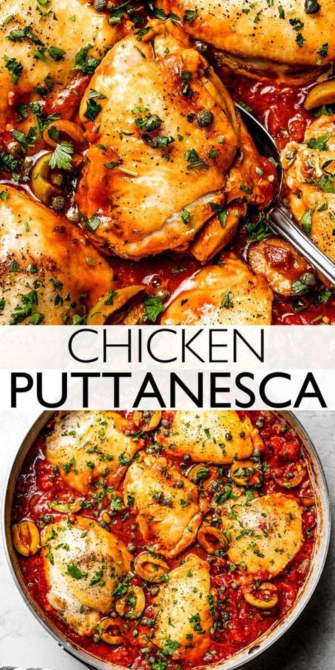 With its blend of tomatoes, garlic, capers, and more, puttanesca sauce is a quick but delicious dinner recipe. And, while puttanesca sauce is most famously served over pasta, it’s good on almost anything, especially chicken! Chicken Puttanesca, Puttanesca Recipe, Puttanesca Sauce, Capers Recipe, Zesty Chicken, Cultural Foods, Juicy Chicken Thighs, Foods Around The World, Italian Dinner Recipes