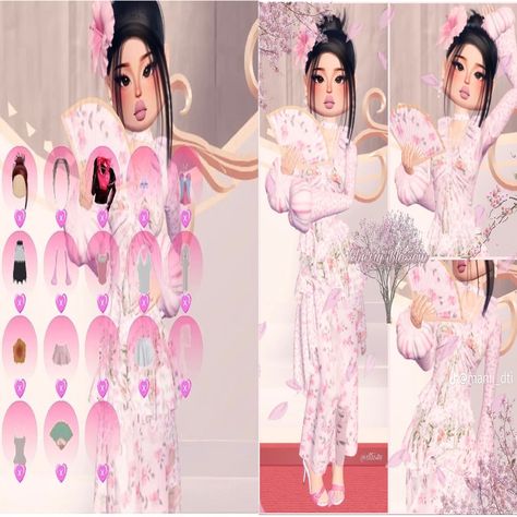 Cherry Blossom Outfit Dress To Impress, Dress To Impress Theme Cherry Blossoms, Blossom Outfit, Cherry Blossom Outfit, Cherry Blossom Dress, Dti Ideas, Dti Fits, Aesthetic Roblox Royale High Outfits, Black And White Theme