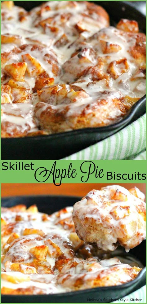 Skillet Apple Pie Biscuits Apple Pie Biscuits, Skillet Apple Pie, Skillet Desserts, Iron Skillet Recipes, Canned Biscuits, Cast Iron Recipes, Desserts Easy, Monkey Bread, Think Food