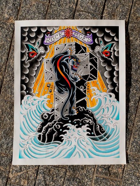 Japanese Traditional Tattoo Flash, Rock Of Ages Tattoo, School Reference, Skateboard Tattoo, Tattoo Free, Rock Tattoo, Traditional Flash, Japanese Folklore, Rock Of Ages