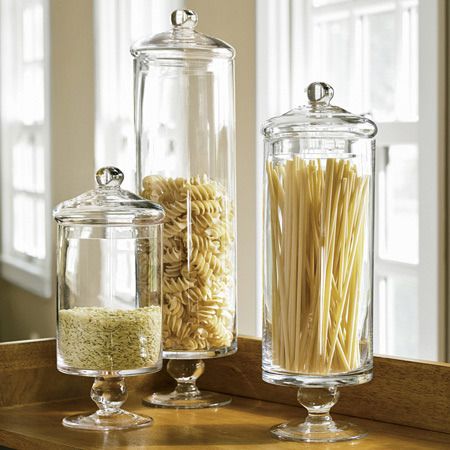 pretty way to store pasta- i have mine in glass canisters but these are prettier Pretty Pasta, Driven By Decor, Creative Storage, Italian Kitchen, Kitchen Design Decor, Dried Beans, Boxing Day, Apothecary Jars, Decor Minimalist