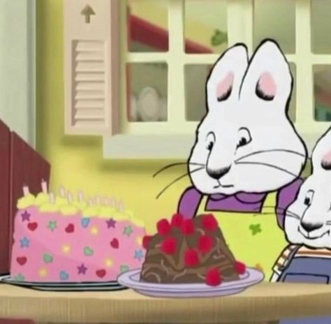 2000 Cartoon Aesthetic, Max And Ruby Cake Cartoon, Max And Ruby Cake Tattoo, Food From Cartoons, Max And Ruby Birthday Party, Max And Ruby Tattoo, Max And Ruby Cake, Cartoon Baking, Ruby Cake