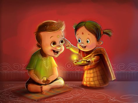 Bhai tika.... Bhai Fota Bengali, Bhaidooj Illustration, Bhai Phota Drawing, Bhai Phota Bengali, Bhai Fota, Bhaubij Rangoli, Bengali Cartoon, Bhai Tika, Resin Pictures