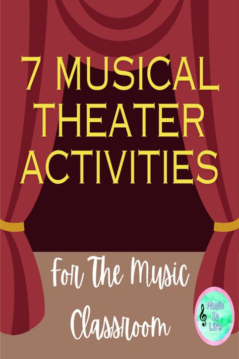 Music teachers; if your music students can't WAIT for next year's spring musical then this blog post is for you! Here are 7 musical theater activity ideas for the music classroom. Enhance your music lessons as you explore these fabulous ideas and teacher resources. 🎭🎶 Music Middle School, Theater Activities, Musical Lessons, Elementary Games, Middle School Drama, Middle School Choir, Drama Activities, Music Class Activities, Teaching Theatre