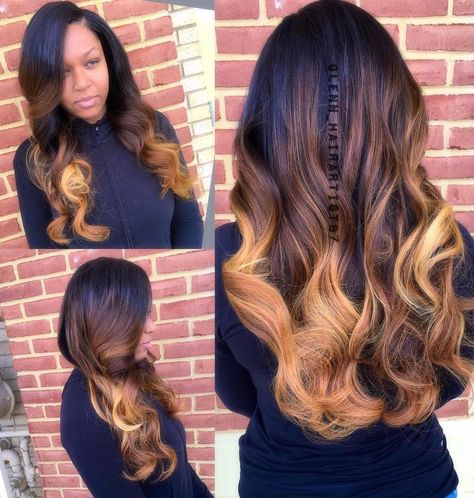 black to caramel ombre weave Ombre Weave, Fancy Dress Wigs, Caramel Ombre, Blond Ombre, Real Hair Wigs, American Hairstyles, Haircut Types, Frontal Hairstyles, Ombré Hair