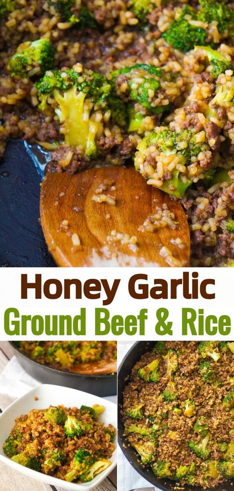 Honey Garlic Ground Beef and Rice with Broccoli is an easy ground beef dinner recipe loaded with instant rice and broccoli florets all tossed in honey garlic sauce. Honey Garlic Ground Beef, Rice With Broccoli, Easy Ground Beef Dinner, Ground Beef And Broccoli, Ground Beef And Rice, Rice And Broccoli, Ground Beef Rice, Mexican Chicken Recipes, Rice Recipes For Dinner