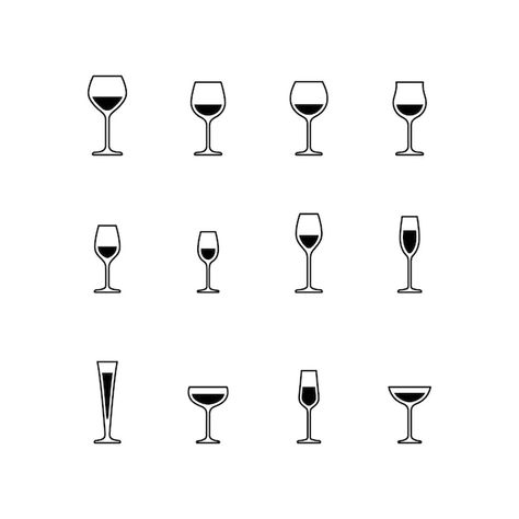 Vine Glass Tattoo, Wine Glass Drawing Simple, Wine Glass Doodle, Glass Of Wine Tattoo, Wine Symbol, Wine Glass Embroidery, Accessory Reference, Wine Glass Icon, Wine Vector