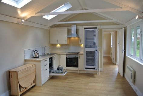 annexe-interior-small Garage Conversion Granny Flat, Annex Ideas, Granny Annexe, Single Garage Door, Small House Exteriors, Garage To Living Space, Single Garage, Converted Garage, Garage Loft