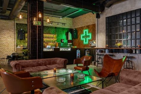 Dispensary Interior Design, Consumption Lounge, Dab Bar, Smokers Lounge, Social Club Design, Loft Garage, Barcelona Trip, Mickey House, Loft Office