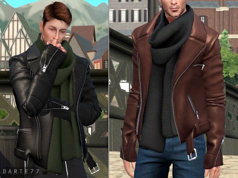 CC Pack - Jul 2020 - Pt I | Darte77 Sims 4 Leather Jacket Cc, Sims 4 Cc Leather Jacket, Sims 4 Leather Jacket, Carlos Costume, Jacket With Scarf, Sims4 Clothing, Red Suede Jacket, Riding Vest, Celebrities Leather Jacket