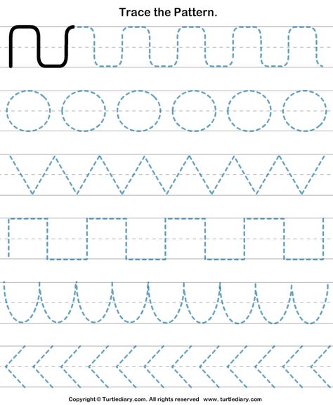 Download and print Turtle Diary's Pattern Tracing worksheet. Our large collection of math worksheets are a great study tool for all ages. Shape Tracing Worksheets, Pattern Worksheet, Preschool Tracing, Pre Writing Activities, Tracing Worksheets Preschool, Shapes Worksheets, Preschool Writing, Tracing Worksheets, Pre Writing