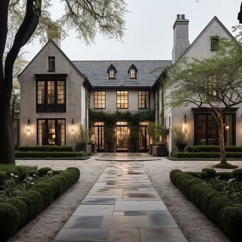 Discover how to enhance your home's curb appeal with these exterior decor ideas. From landscaping to lighting, create a beautiful and inviting space. Home Exterior Ideas French Country, Traditional Tudor House, Updated Tudor Exterior, 2b Design, Updated Traditional, Pool Design, Modern Houses, Dream House Exterior, House Goals