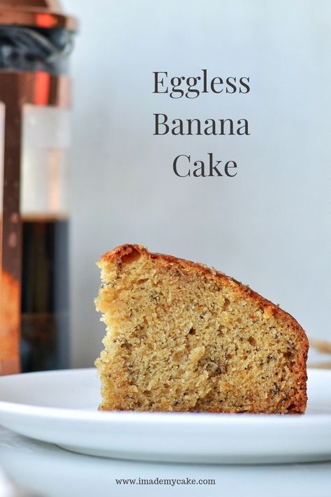 A slice of banana cake with coffee Banana Cake Without Eggs Recipe, Banana Cake Without Eggs, Banana Cake Recipe Eggless, Eggless Banana Cake Recipe, Eggless Banana Cake, Banana Cake Vegan, Banana Sour Cream Cake, Banana Yogurt Muffins, Banana Walnut Cake