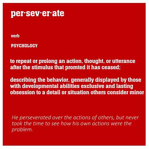 Perseverate:  to repeat or prolong an action, thought or utterance.... obsessive behavior Obsessive Behavior, Psychology, Health Care, Medical, Mindfulness, Health