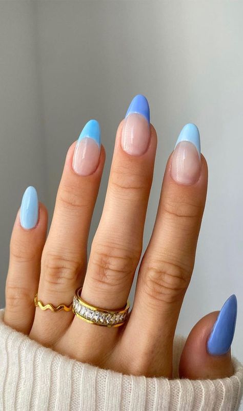 Acrylic Nails Light Blue, Blue French Tip Nails, Blue French Tip, Sky Blue Nails, Blue Acrylic Nails, Cute Nail Art Designs, French Tip Acrylic Nails, French Acrylic Nails, Blue French