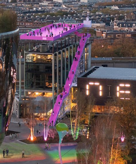 Pink Rooftop, Mvrdv Architecture, Rotterdam Architecture, External Staircase, Rooftop Design, Storey Homes, Architecture Firm, The Roof, City Hall