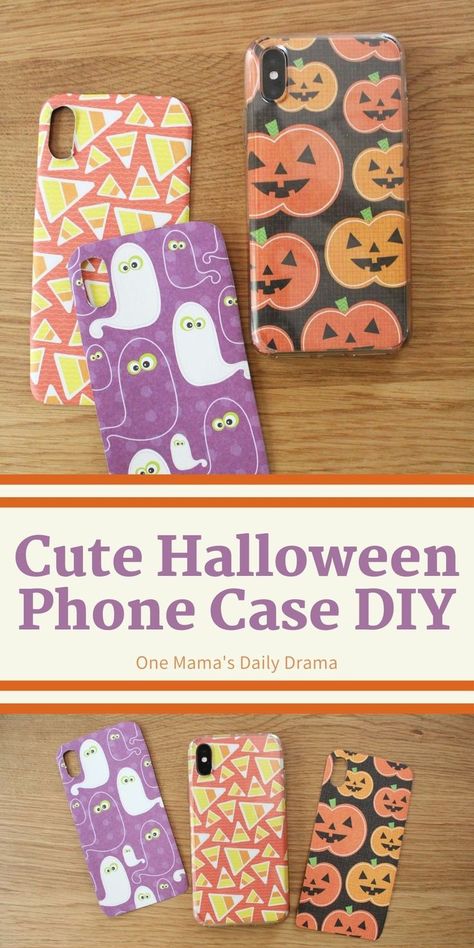 This cute Halloween phone case is the easiest DIY project! Once you've tried this phone case hack, you'll want to swap it out every holiday. Find the tutorial and places to find cute paper at One Mama's Daily Drama. Daily Drama, Scrapbook Paper Designs, Easy Kid Activities, Halloween Phone Case, Cute Paper, Cases Diy, Fall Crafts Diy, Pink Halloween, Halloween Paper