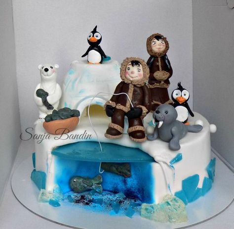 Eskimo cake - cake by sanja Arctic Cake, Arctic Penguins, Cake Decorating Piping, Bear Birthday, Snack Cake, Kids Cake, Christmas Cake, 5th Birthday, Us Foods