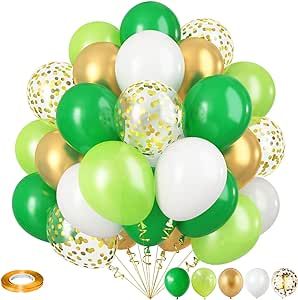 Green Gold Balloons Set, Dark Green Pearl Lime Green Metallic Gold White with Confetti Latex Balloons, Light Green Gold White Balloon for Jungle Dinosaur Birthday Baby Shower Wedding Party Decorations Tractor Party Decorations, Jungle Dinosaur, 50 Balloons, Orange Balloons, Gold Confetti Balloons, Balloon Ribbon, Yellow Balloons, Green Balloon, White Balloons