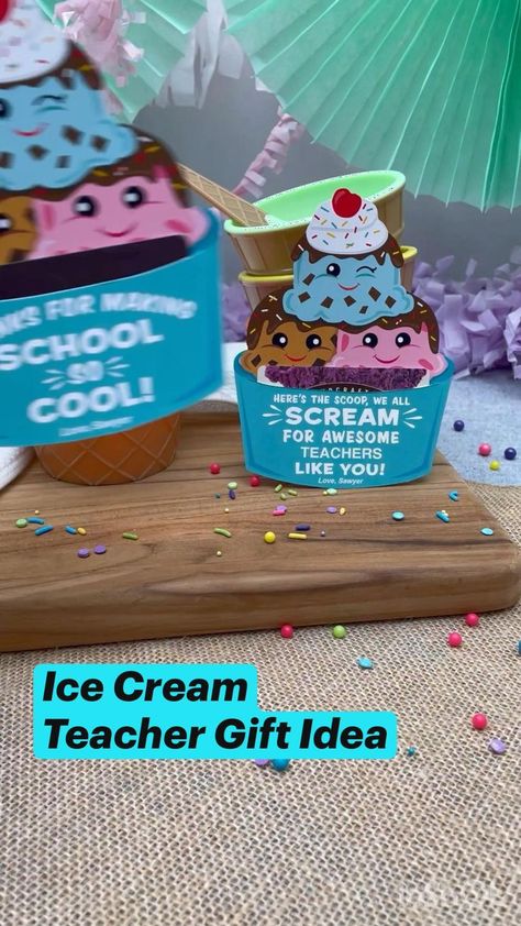 Ice Cream Gift Card Holder, Teacher Care Package, Gift Card Basket, Printable Ice Cream, Teacher Presents, Gift Card Holder Diy, Ice Cream Gift, School Staff And Teachers Appreciation, Appreciation Gifts Diy